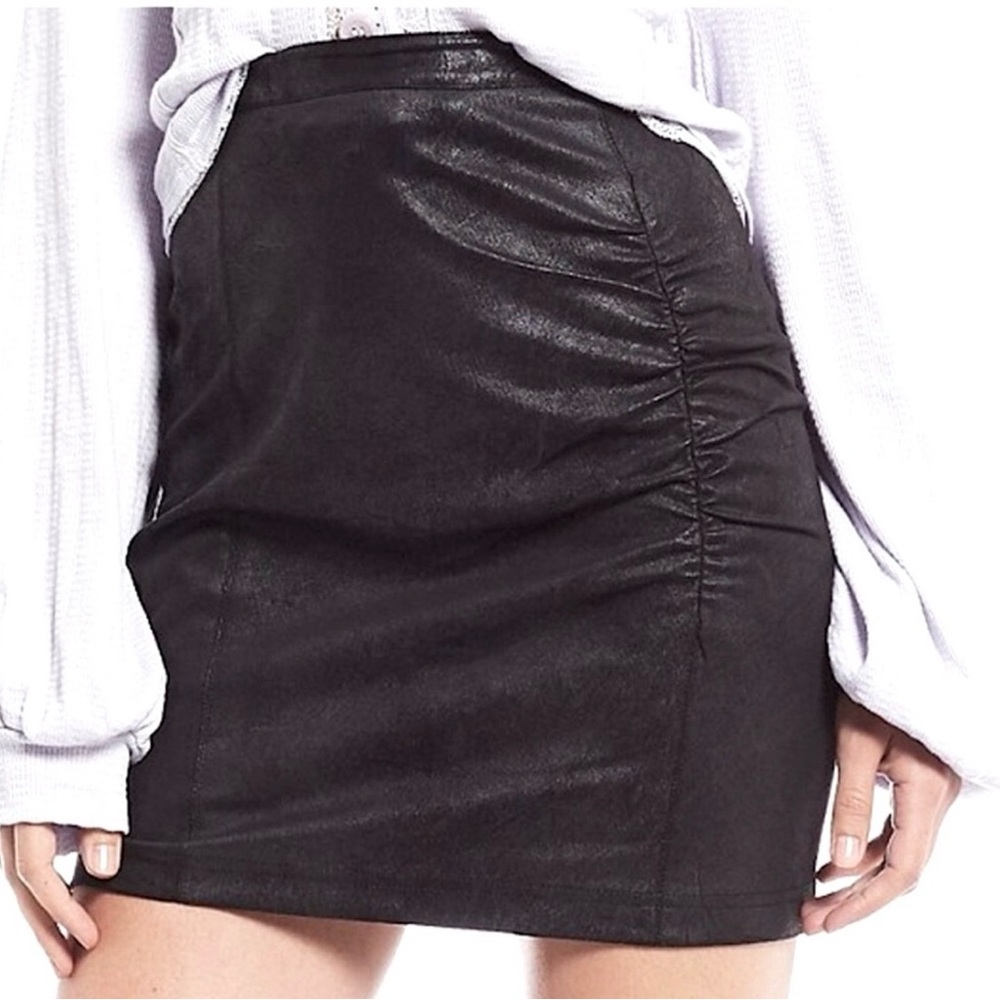 Free People Black Faux Leather Ruched Mini Skirt - Picture 3 of 7